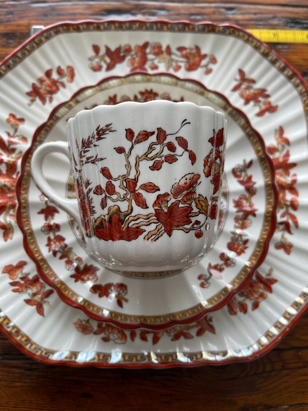 Vintage Copeland Spode “India Tree” Tea Set Trio – England – Cup, Saucer & Squar